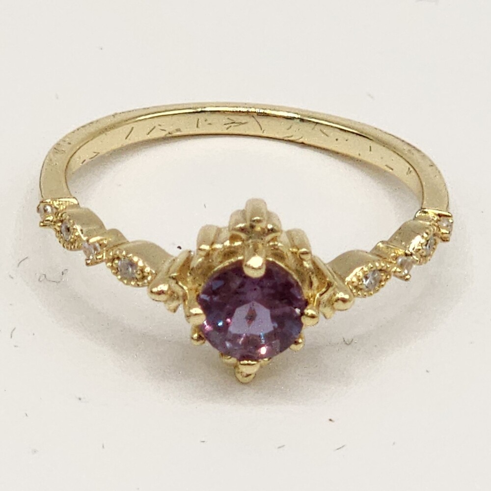 Pandora Disney Princess Rapunzel Tiara Ring 14k Gold Plated Purple Crystal Sz 6
